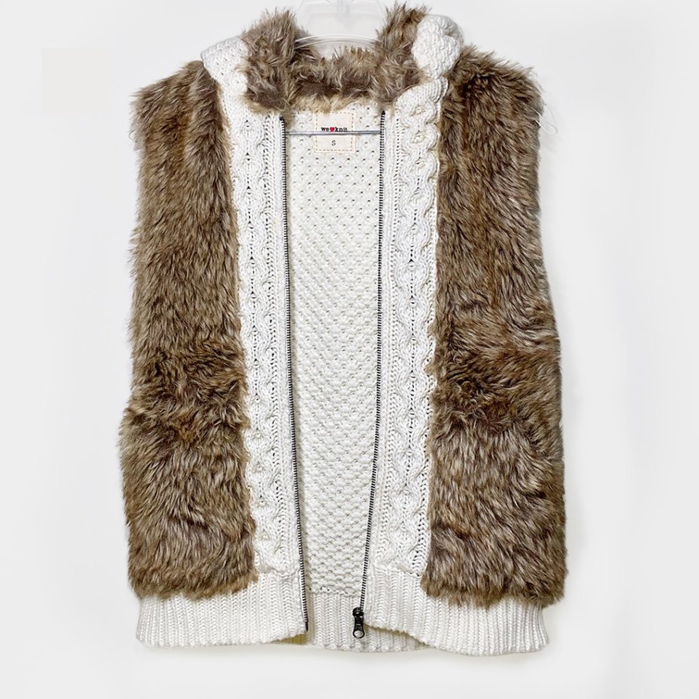 Knit Faux Fur Hoodie Vest by Clockhouse
